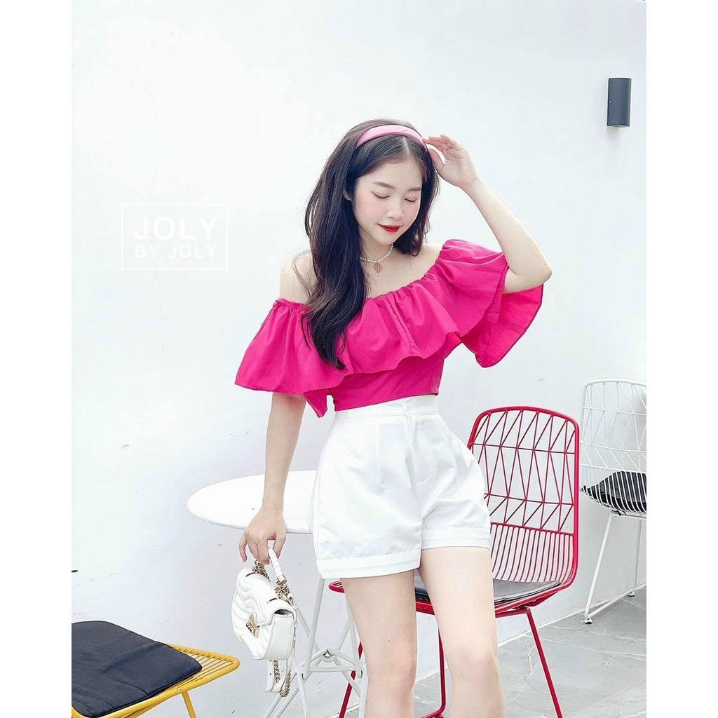 Áo Trễ Vai Croptop Ngắn Tay Phồng PINKSTORE29, Phong Cách Bánh Bèo A5376