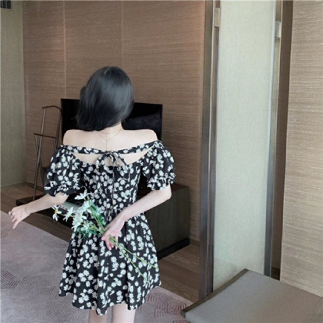 HÀNG SẴN Đầm xoè chiffon ulzzang bèo hoa cúc nhí cột nơ sau có đệm ngưc +ảnh thật