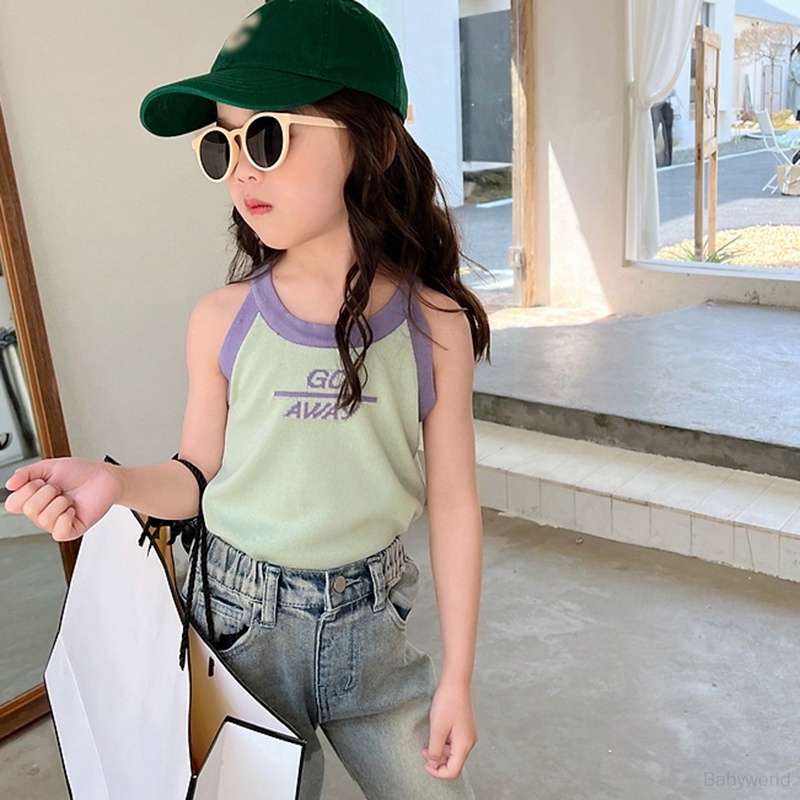 Áo Hai Dây Dệt Kim In Chữ Cái Thời Trang Mùa Hè Cho Bé Gái