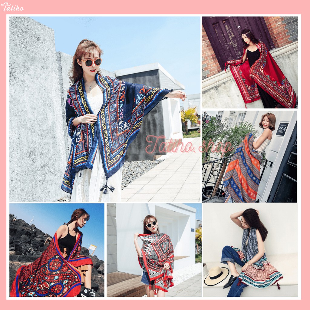 [Hàng Xịn, Giá Tốt] Khăn Choàng Cổ Boho Thổ Cẩm Du Lịch Biển Vintage - Chất Liệu Cotton - Size:90x180cm - Mã KC003