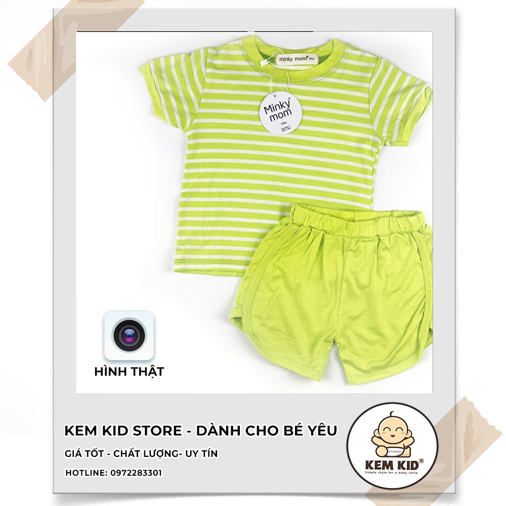 Bộ Minky Mom Cộc sọc Ngang Quần Màu, vải thun cotton lạnh siêu mát, mềm mịn thấm hút mồ hôi cho bé