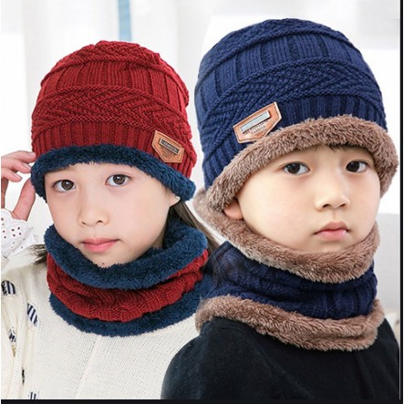 Mũ len kèm khăn ( MẪU TRƠN ) cho bé và người lớn