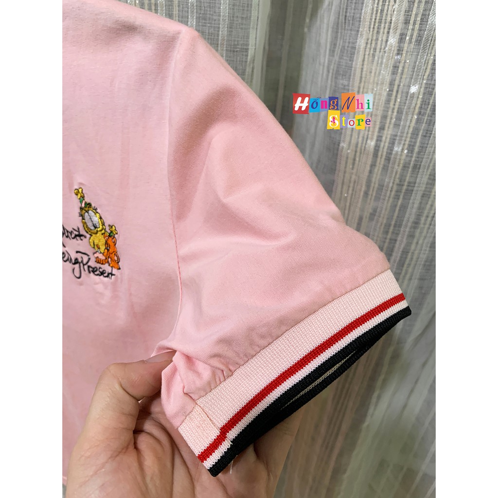 Áo Thun Cổ Trụ Dáng Rộng Viền Cổ Thêu Hình, Thun Polo Nữ Cổ Bẻ Form Rộng Ulzzang