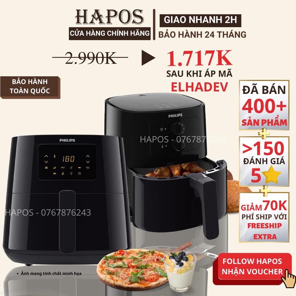 Nồi chiên không dầu Philips giữ trọn vị ngon loại bỏ nhiều chất béo - Bảo Hành 2 Năm Chính Hãng