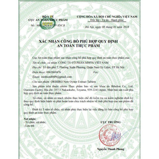 Tinh chất hàu tươi Orihiro Nhật Bản 120 viên