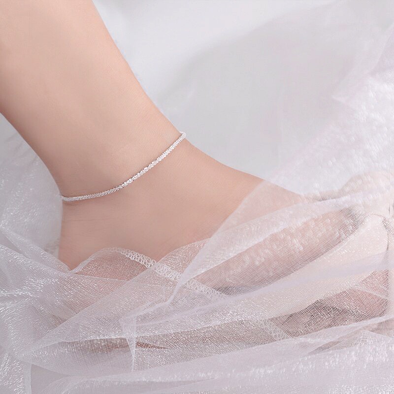 Lắc chân vòng chân nữ bạc s925 cao cấp dây xoắn lấp lánh Cá jewelry LC3