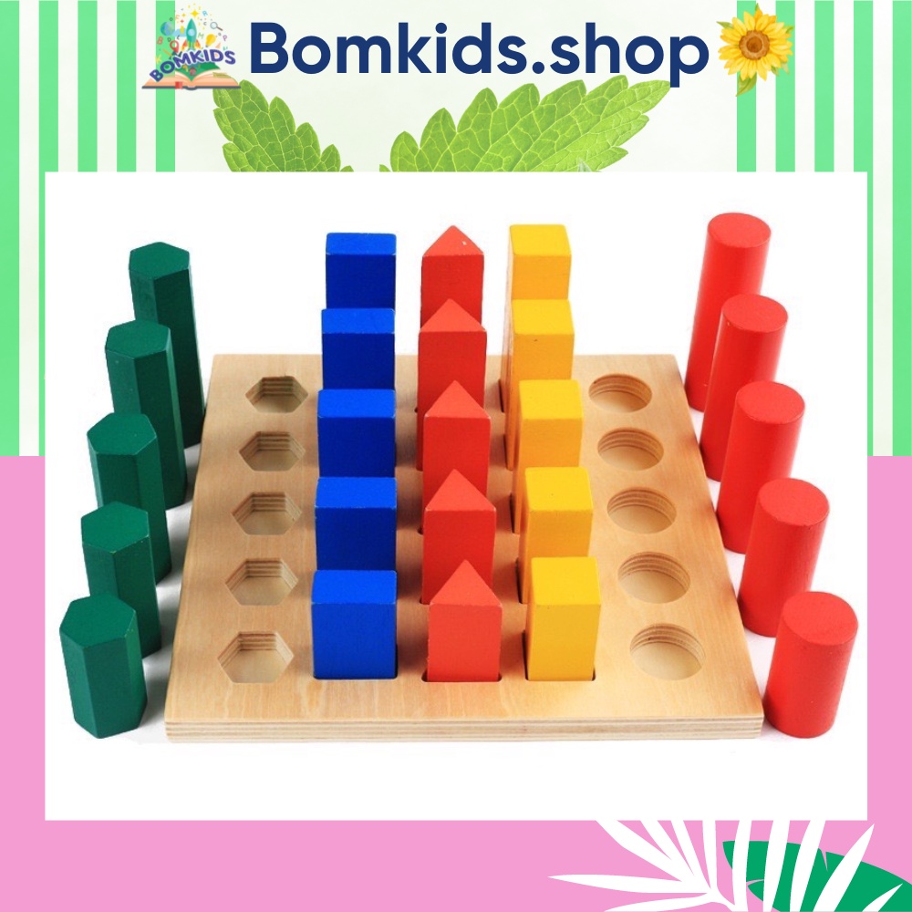 Đồ Chơi Gỗ Khối Trụ So Sánh ⚡ SIÊU BỔ ÍCH ⚡ Giáo Cụ Montessori Giúp Bé Nhận Biết Màu Sắc Và Kích Thước