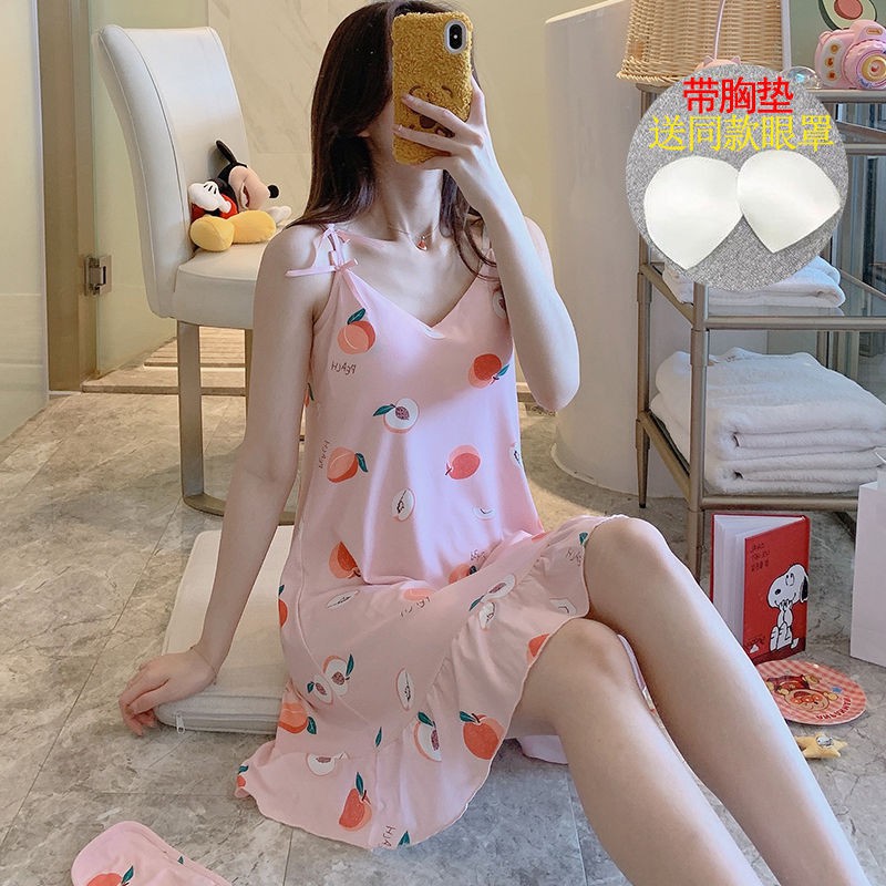 Đầm Ngủ Hai Dây Có Mút Đệm Ngực Thời Trang Mùa Hè Hàn Quốc Dễ Thương Cho Nữ | BigBuy360 - bigbuy360.vn