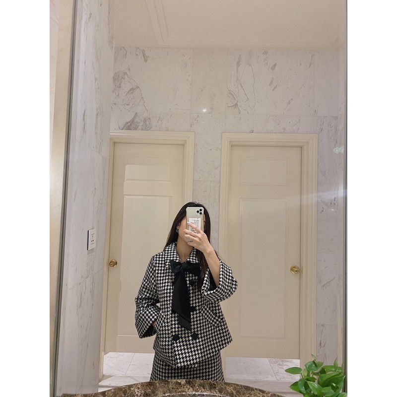 Set dạ tweed caro kèm nơ