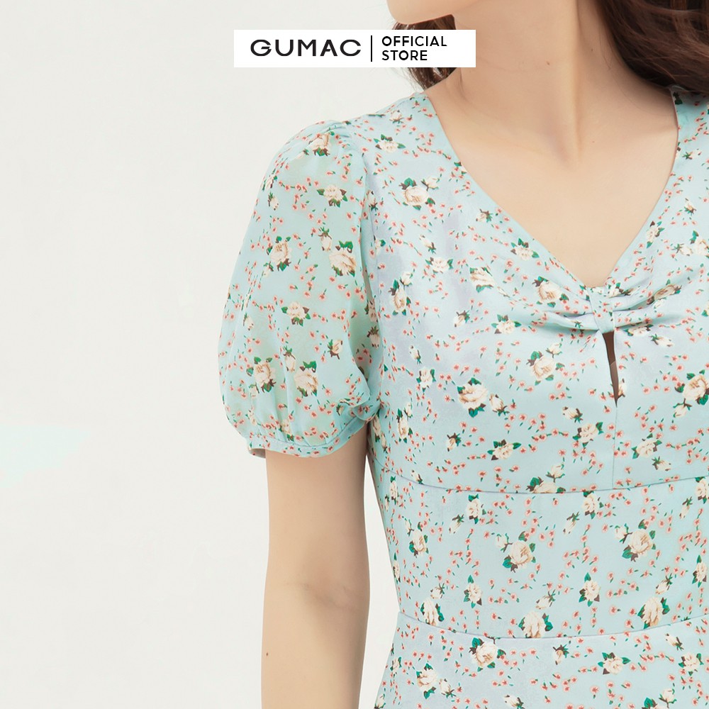 [Mã MABR07062 giảm 8% tối đa 50K đơn từ 249K] Đầm xòe nữ họa tiết hoa nhún ngực GUMAC màu xanh, đủ size DB380 | BigBuy360 - bigbuy360.vn