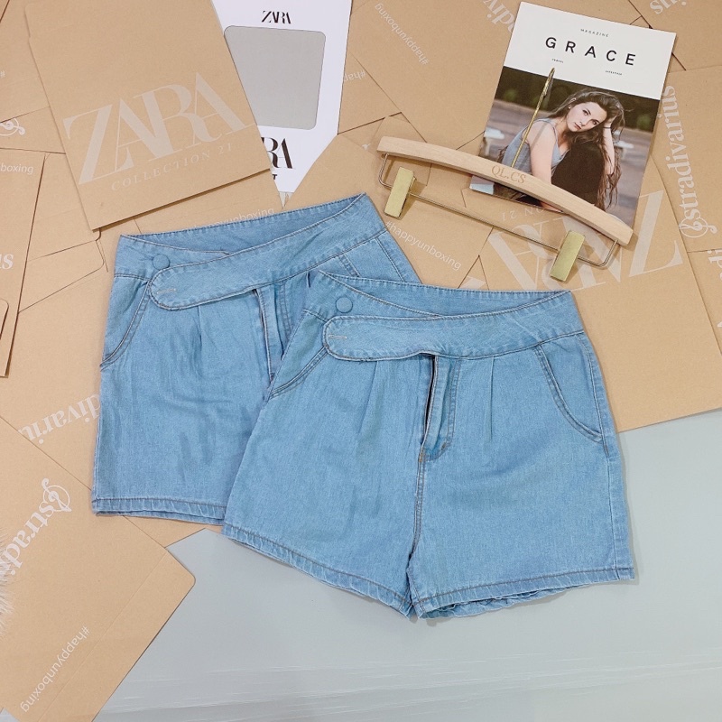 quần short jean cúc bọc ống rộng