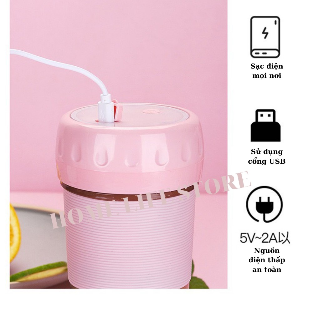 Máy Xay Sinh Tố Cầm Tay Hàng Nhập Khẩu Pin Sạc Tích Điện 300ML, Máy xay mini cầm tay xay hoa quả Portable Juicer