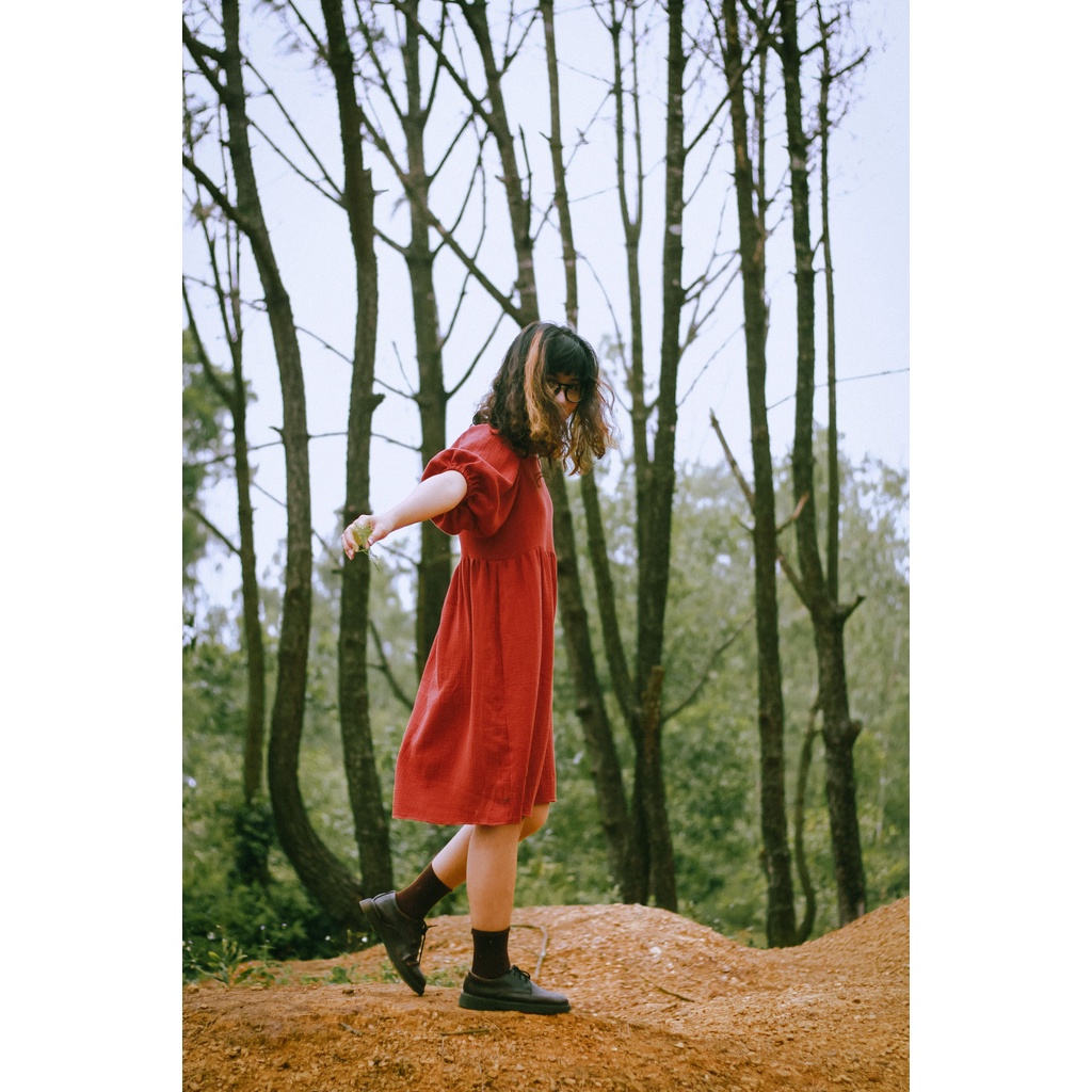 Váy Babydoll Tay Phồng Xòe Rộng Vintage Xô Muslin Vui Hè Mát Xinh Xắn