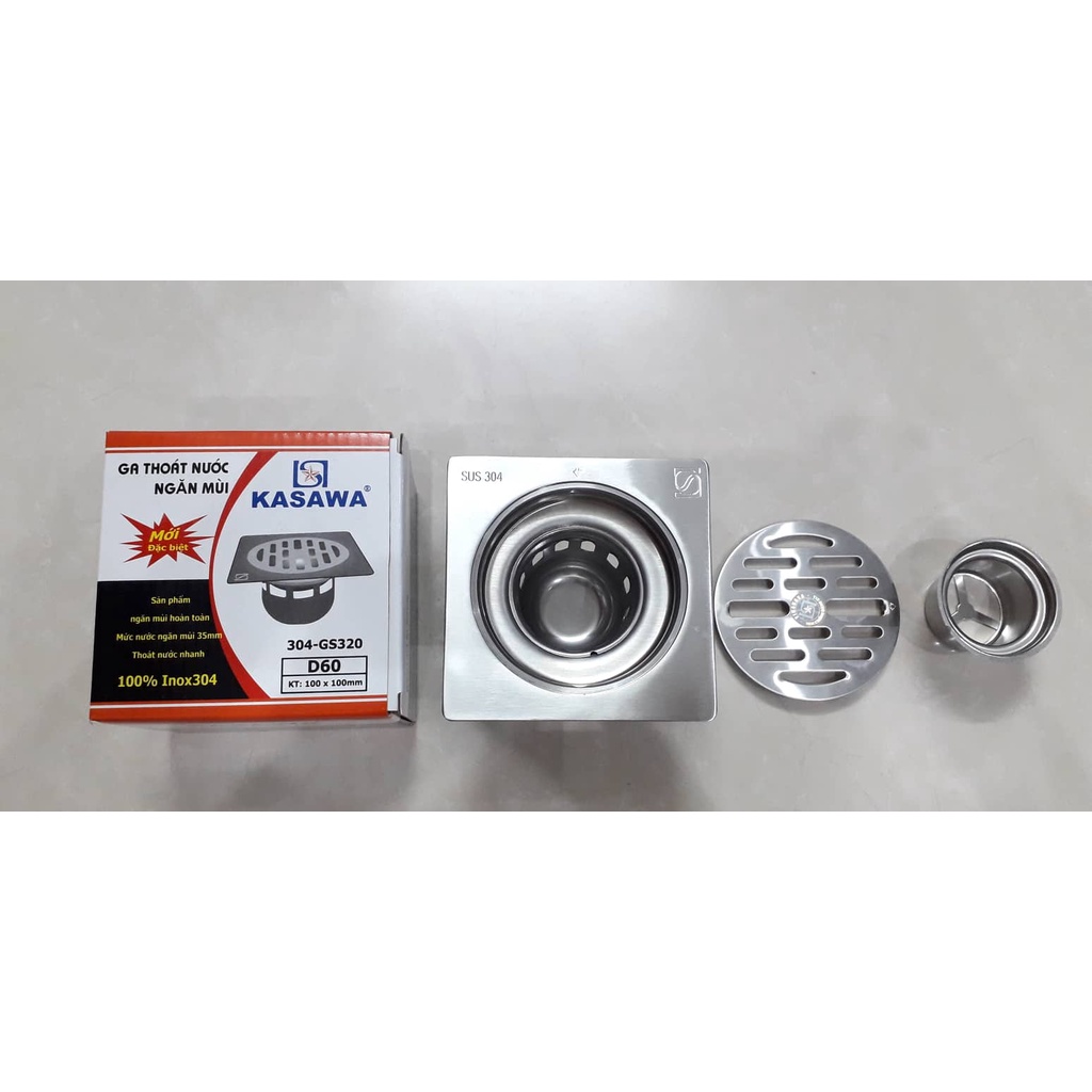 GA THOÁT SÀN NHÀ TẮM NGĂN MÙI CỐC SÂU INOX 304 KASAWA ĐEN GS320, GS323, GS324, GS326