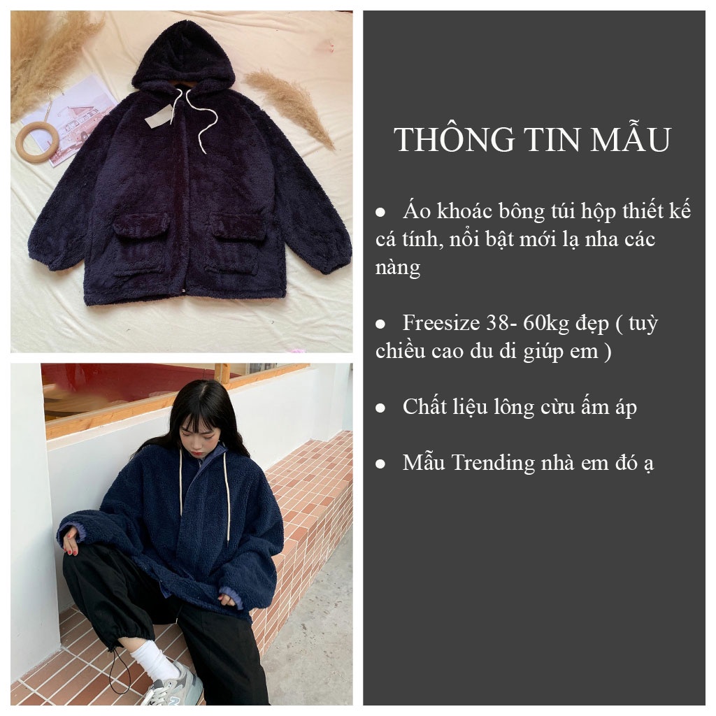 Áo khoác jacket lông cừu BULL áo khoác lông form rộng Hàn Quốc_VIETCEN