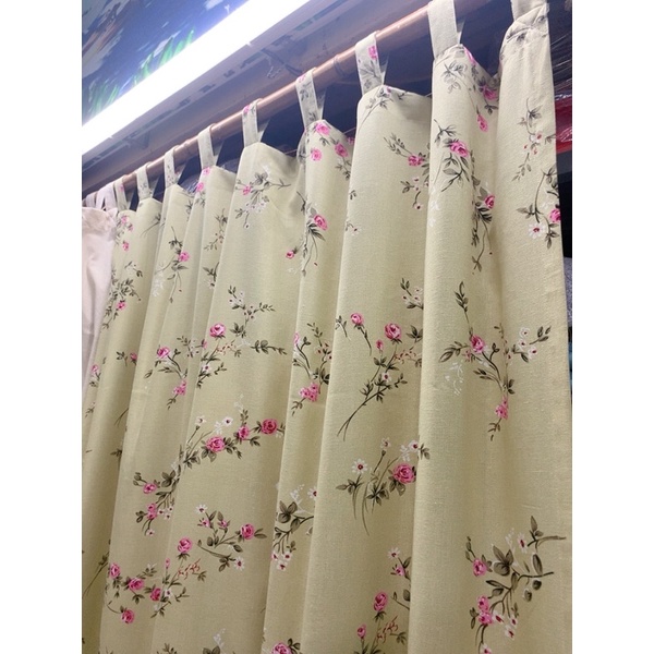 Rèm linen cành hồng mềm rủ vintage