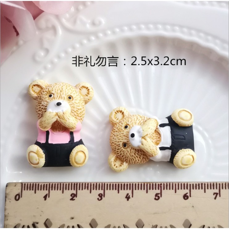 Charm gấu Teddy  Không Nói, Không Nhìn trang trí ốp điện thoại, dán tủ lạnh, DIY