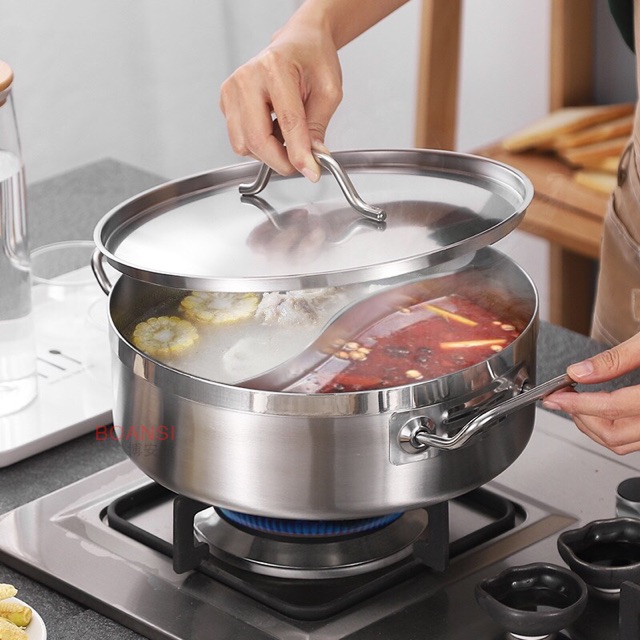 Nồi Lẩu Inox 2 Ngăn 304 - 30cm