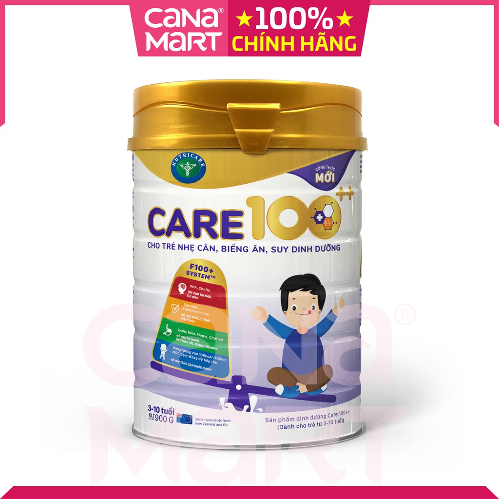 Sữa bột Nutricare CARE 100+ giúp bé tăng cân, phát triển chiều cao và não bộ (900gr)