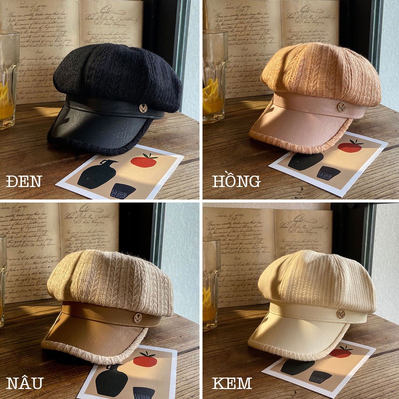 Nón Nồi Len Phối Da Khuy Chữ M Cực Chất P1892