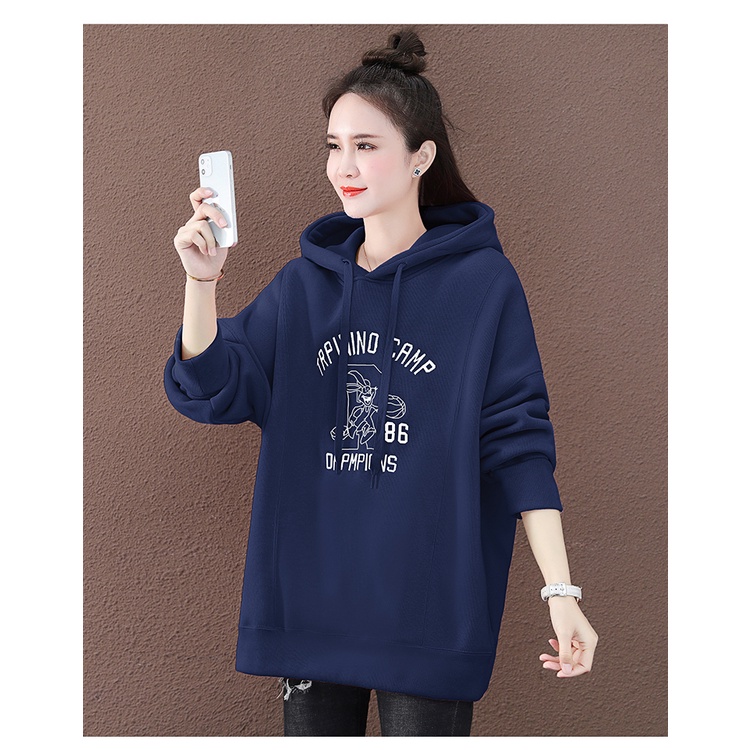 ZHELIHANGFEI Áo Hoodie Dáng Rộng Thêu Họa Tiết Hoạt Hình Xinh Xắn Theo Phong Cách Thể Thao