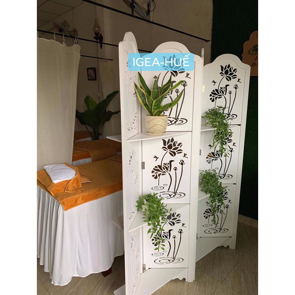Bình phong hoa văn lá sen có kệ IGA  IG478