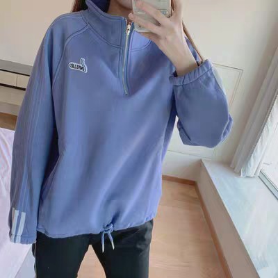 Áo sweater nỉ unisex nam nữ cổ cao kéo khóa có lót lông ấm mặc đông phong cách thể thao ulzzang