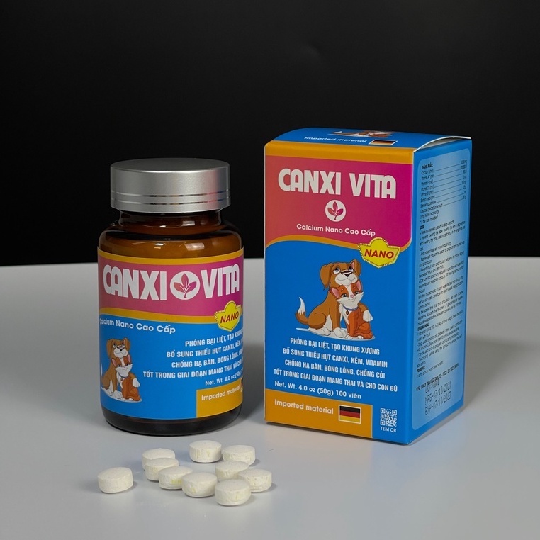 Bồi bổ canxi cho chó mèo CANXI VITA NANO hộp 50g 100 viên giúp thú cưng chắc khỏe xương phát triển tốt chống hạ bàn