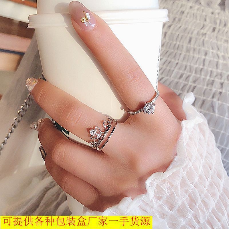Nhẫn vương miện nữ hoàng khảm kim cương sang trọng phong cách Nhật Bản Hàn Quốc cao cấp cho nữ nhẫn ngón trỏ