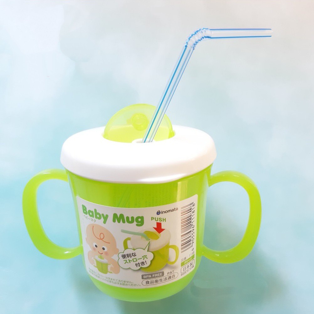 Cốc tập uống có tay cầm và lỗ cắm ống hút Baby Mug nội địa Nhật Bản