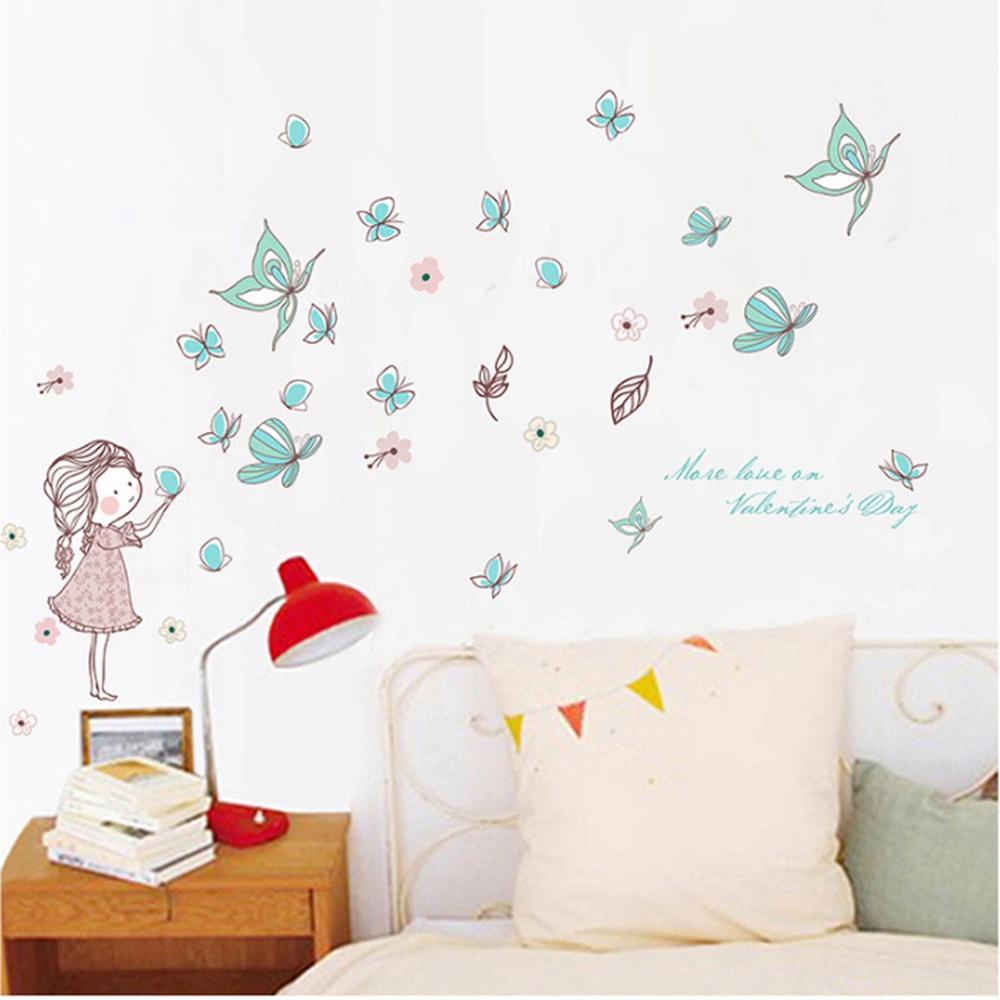 Sticker Dán Tường Chống Thấm Nước Họa Tiết Bướm Bay Dễ Thương Để Trang Trí Phòng Bé Gái