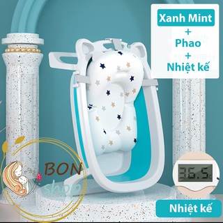 Chậu Tắm Gấp Gọn Cho Bé Có Nhiệt Kế Đo Nhiệt Độ Nước, Phao Tiện Dụng Kèm ảnh thật