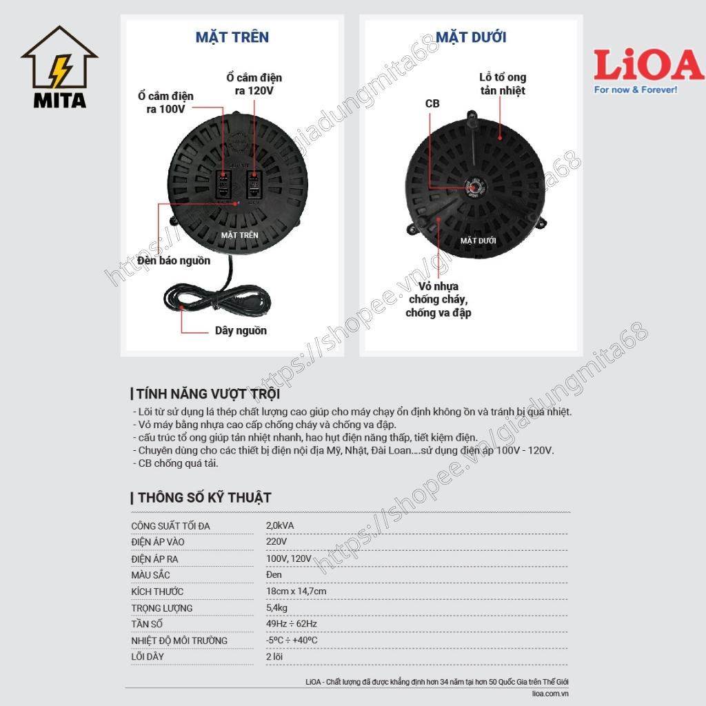 Bộ đổi nguồn LiOA 2000VA chuyển điện 220V sang 100V và 120V DN020 - MITA