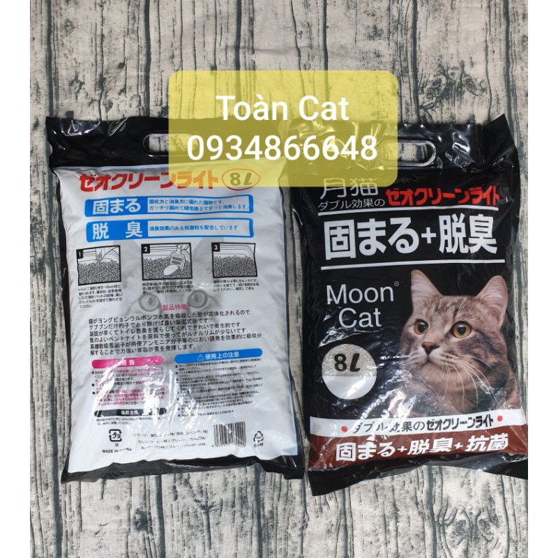 Cát vệ sinh mèo Nhật Đen 8l - Tải 6 túi- TEM MOON CAT + MÃ VẠCH HÀNG CHÍNH HÃNG