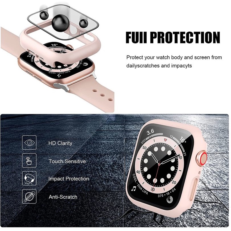 Ốp Bảo Vệ Mặt Đồng Hồ+Kính Cường Lực Cho Apple Watch 45mm 41mm 44mm 40mm 42 38mm Iwatch 7 6 5 SE 4 3