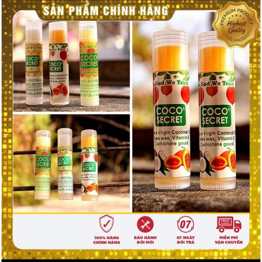 [hàng công ty] Son Dưỡng Môi𝐅𝐑𝐄𝐄 𝐒𝐇𝐈𝐏Son Tinh Dầu Dừa Sáp Ong Vitamin E Coco Secret 5g (có 4 vị)