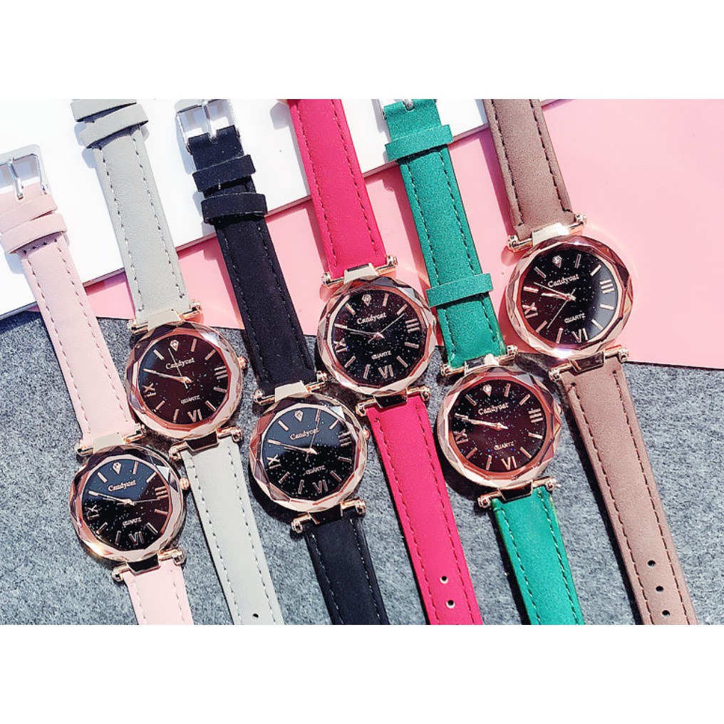[Cực Đẹp] Đồng Hồ Nữ Dây Da Lộn Candy Cat La Mã C222 Chấm Dễ Thương - Hazo