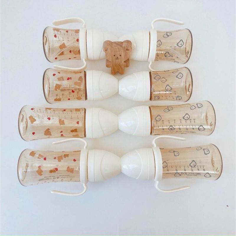 Bình sữa Grosmimi hoạ tiết gấu dung tích size 200-300ml
