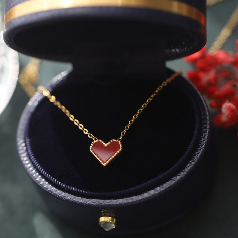 Vòng cổ titan nữ không gỉ mạ vàng 18k mặt hình trái tim đỏ xinh xắn nhẹ nhàng mẫu mới 2022