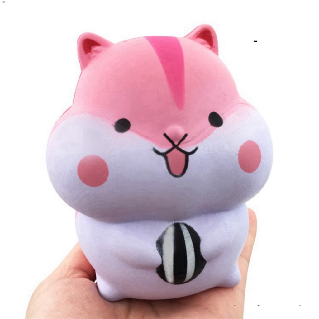 SQUISHY chuột sóc màu hồng má hồng lè lưỡi tay cầm bóng