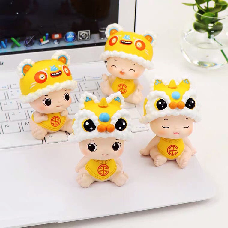 Set 4 mô hình em bé hổ tài lộc lắc đầu biểu cảm dễ thương nhiều màu sắc trang trí nhà cửa,bàn làm việc,góc học tập-Rap
