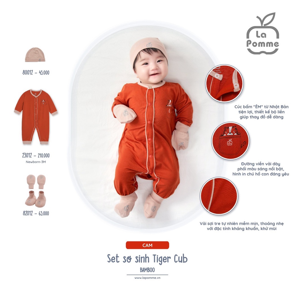 [CHÍNH HÃNG] Set sơ sinh dài tay sợi tre Tiger Cub họa tiết chú hổ con đáng yêu La Pomme