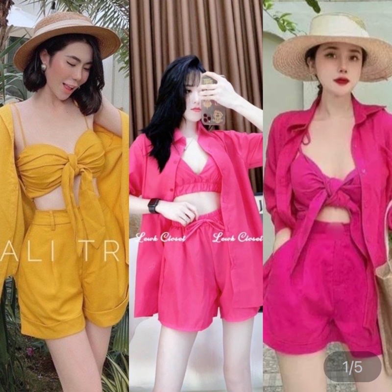 Có mút ngực Set Kate Lụa Màu Trơn Đi Biển 3 Món Sexy Đủ Màu Có Ảnh Thật Kèm Video 667
