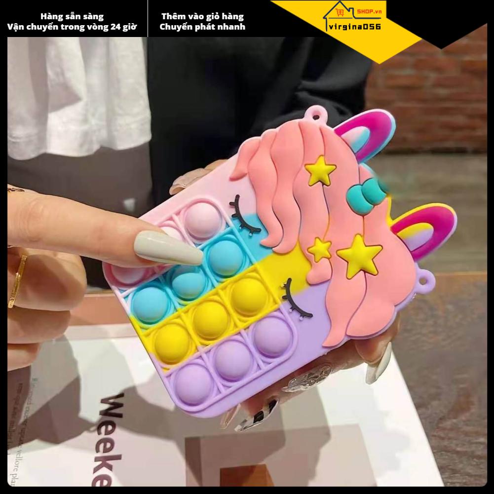 Virgina056 Túi đeo vai trẻ em silicon mềm dễ thương hình động vật ép bong bóng Ví đựng điện thoại có dây