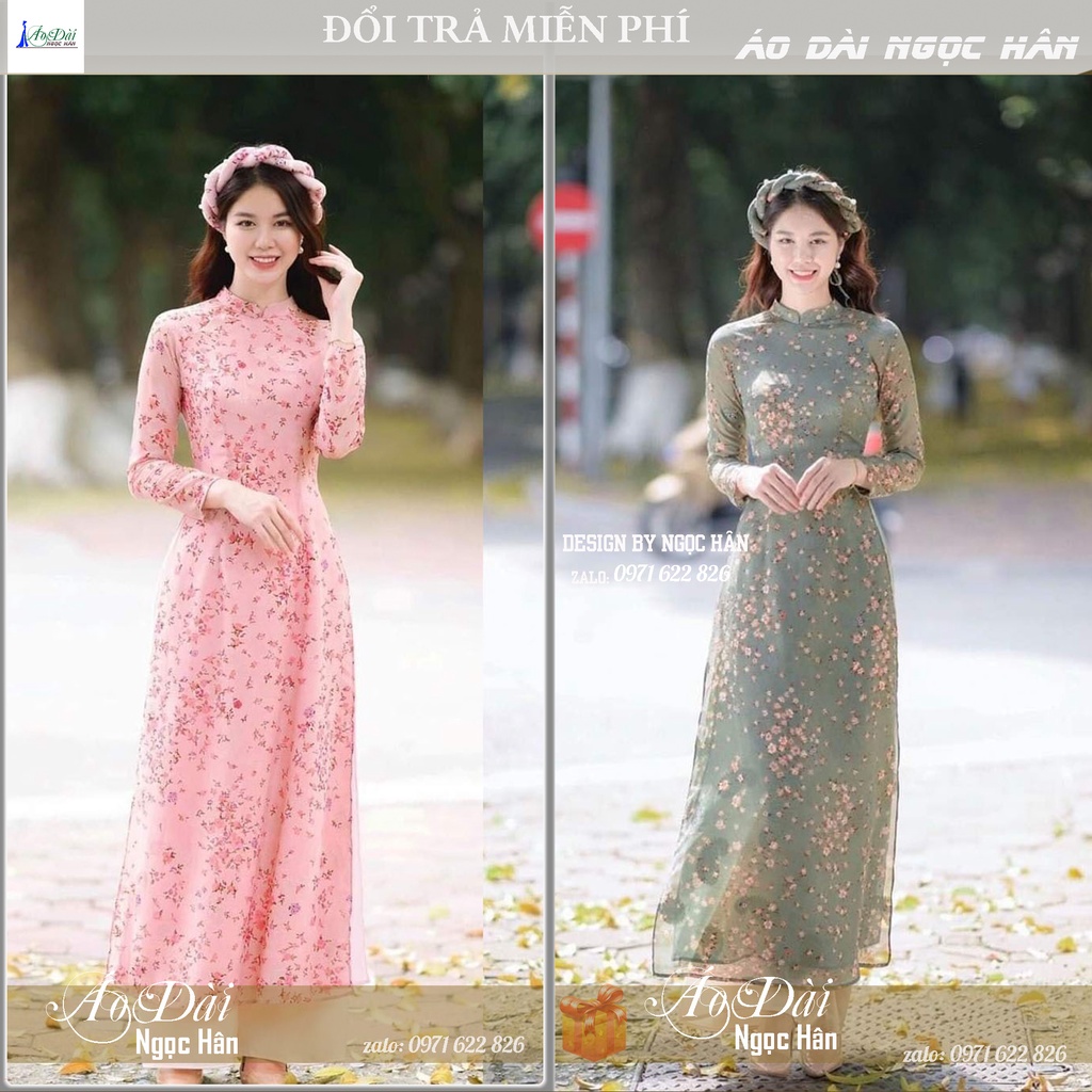 Áo Dài Truyền Thống Nữ Hoa Nhí 4 Tà Tay Lỡ A27