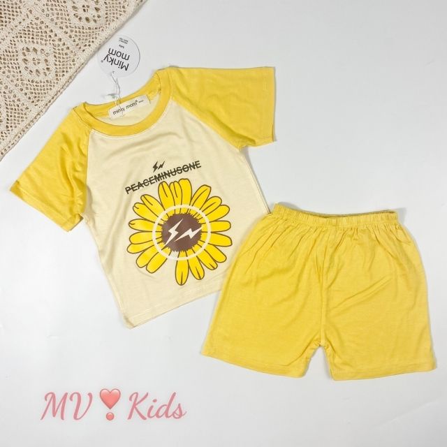 Bộ Minky Mom Cộc Tay Cho Bé Gái Bé Trai 1 2 3 4 5 6 Tuổi 8-18kg Vải Thun Lạnh-Đồ Bộ Cho Bé Thỏ Gấu Hướng Dương-Babulala