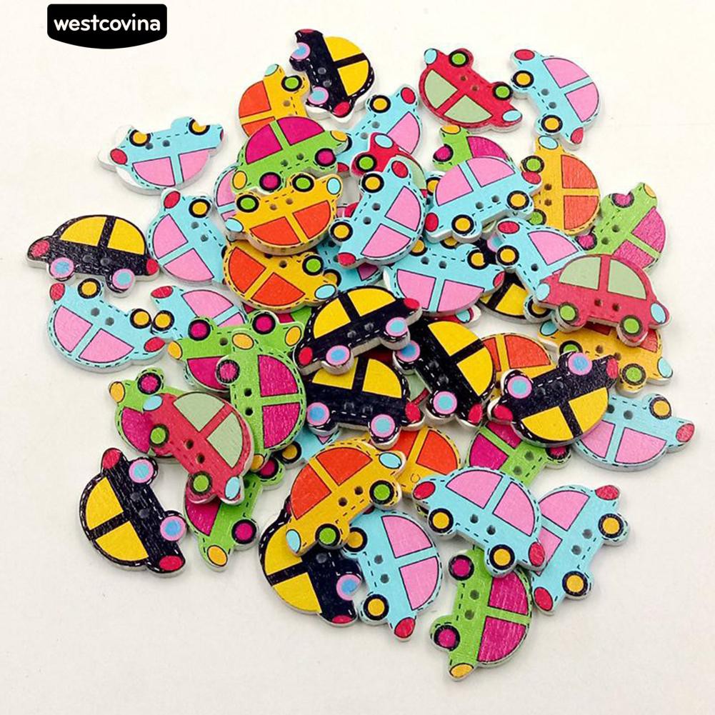 Set 50 Nút Gỗ Hình Xe Hơi Mini Dễ Thương Tiện Dụng Cho Thủ Công