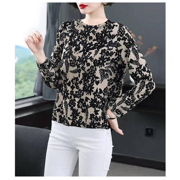 Áo thun tay dài phối lông thời trang cho phụ nữ trung niên