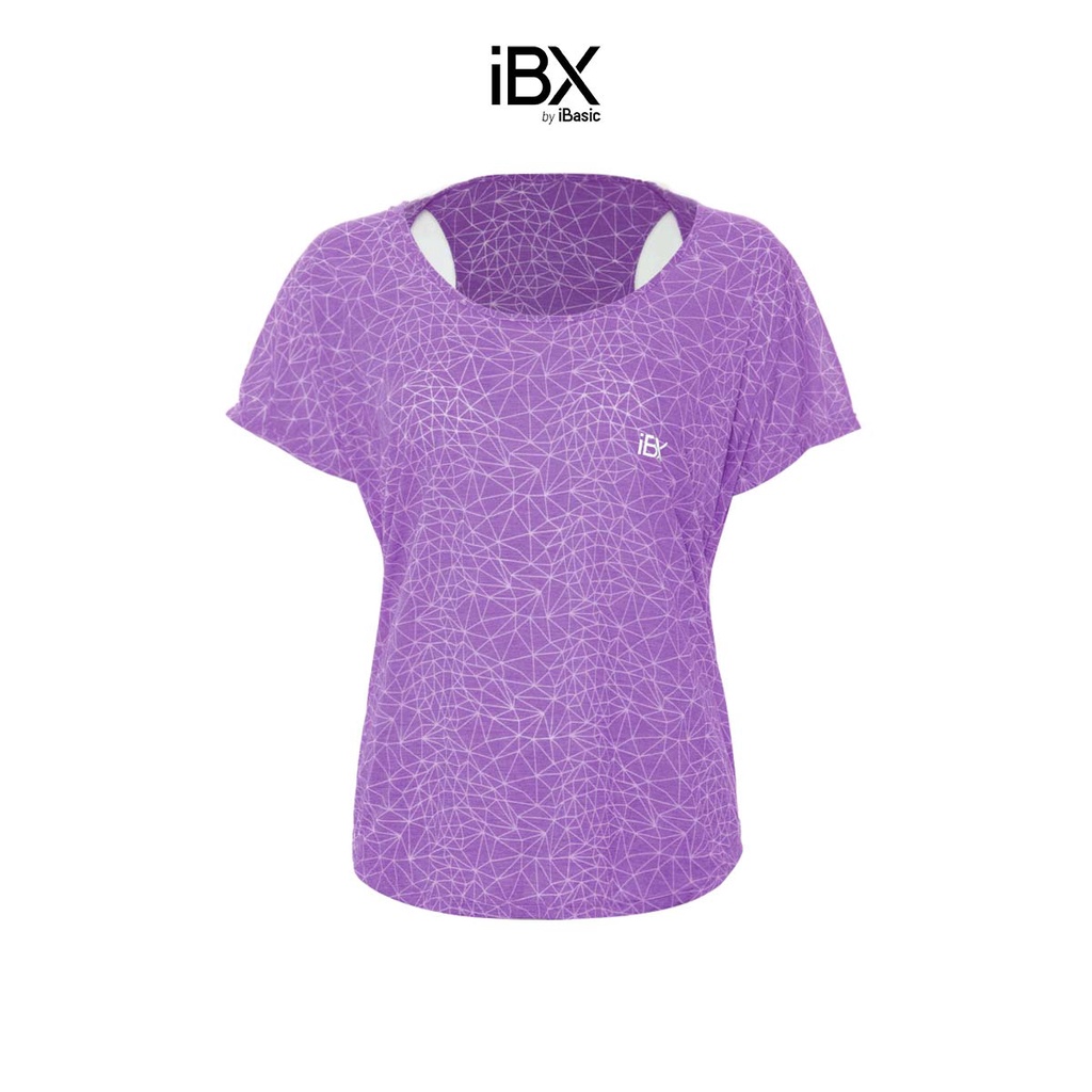 Áo thun thể thao nữ hoạ tiết tay ngắn khoét vai iBasic IBX044
