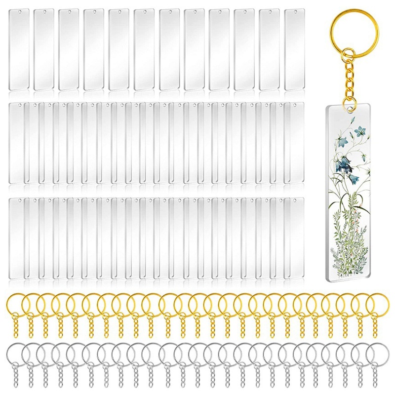 Set 50 Móc Khóa Acrylic Hình Chữ Nhật Rỗng Trong Suốt Dùng Làm Đồ Thủ Công DIY